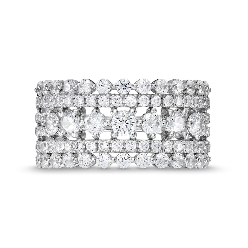 Main Image 3 of 1-1/2 CT. T.W. Diamond Scallop Edge Multi-Row Band in 14K White Gold