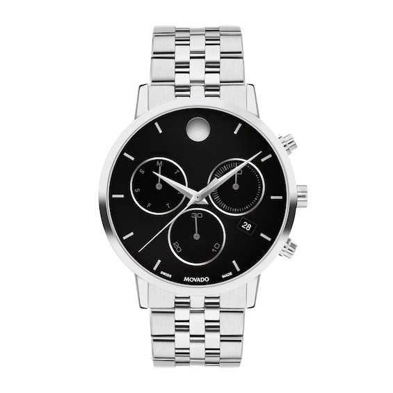 Men's Movado MuseumÂ® Classic Chronograph Watch with Black Dial and Date Window (Model: 0607776)