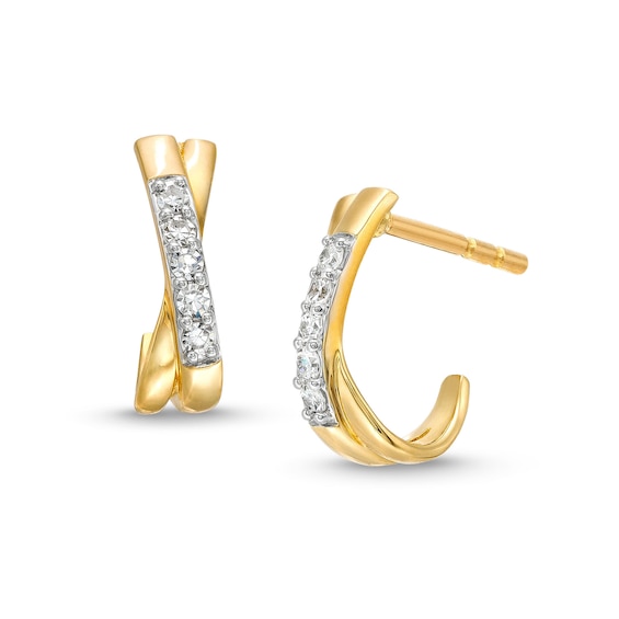 1/10 CT. T.w. Lab-Grown Diamond Criss-Cross J-Hoop Earrings in 10K Gold