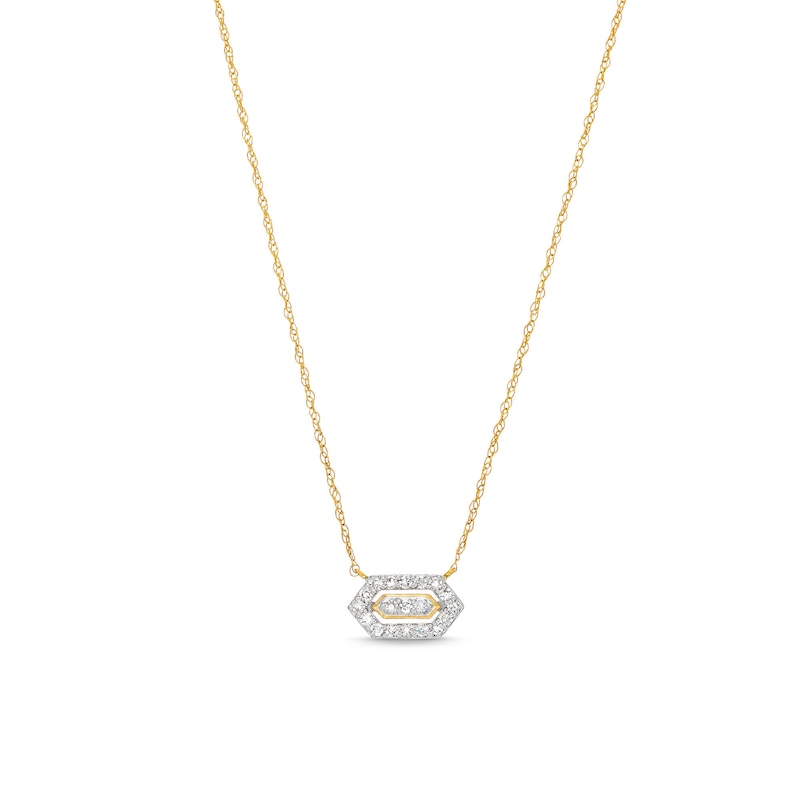 Main Image 1 of 1/10 CT. T.W. Lab-Grown Diamond Elongated Hexagon Necklace in 10K Gold