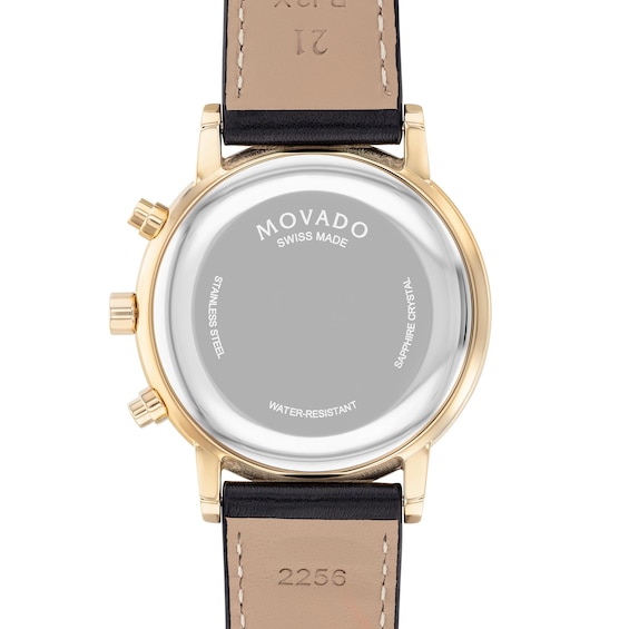 Men's Movado MuseumÂ® Classic Gold-Tone PVD Chronograph Strap Watch with Black Dial and Date Window (Model: 0607779)