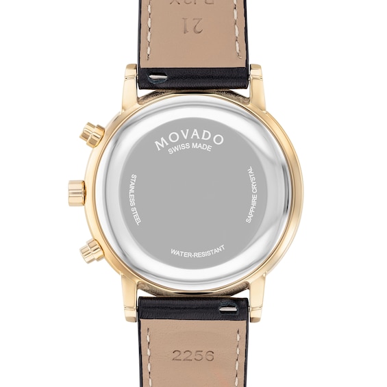 Men's Movado MuseumÂ® Classic Gold-Tone PVD Chronograph Strap Watch with Black Dial and Date Window (Model: 0607779)