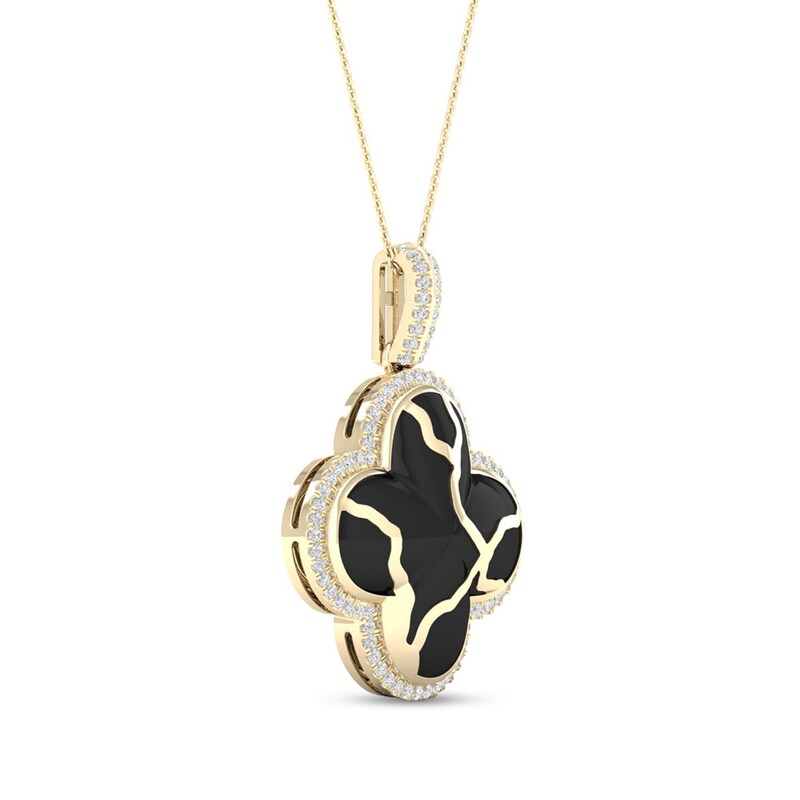 Main Image 2 of 1/4 CT. T.W. Diamond Edge Clover Black Kintsugi-Style Pendant in 10K Gold with Ceramic