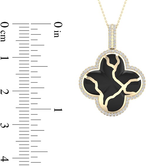 1/4 CT. T.w. Diamond Edge Clover Black Kintsugi-Style Pendant in 10K Gold with Ceramic