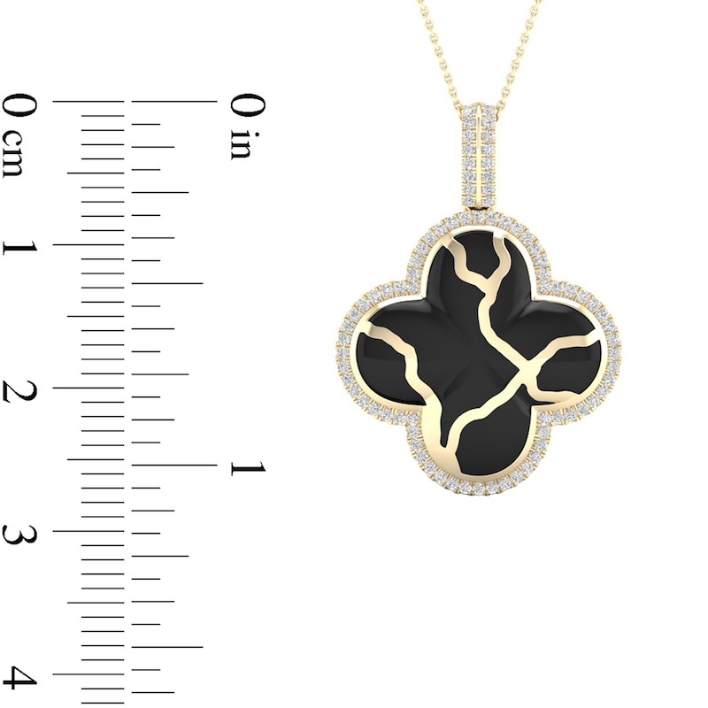 1/4 CT. T.W. Diamond Edge Clover Black Kintsugi-Style Pendant in 10K Gold with Ceramic