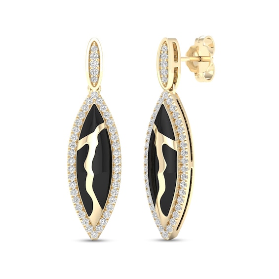 3/8 CT. T.w. Diamond Edge Elongated Marquise Black Kintsugi-Style Drop Earrings in 10K Gold with Ceramic