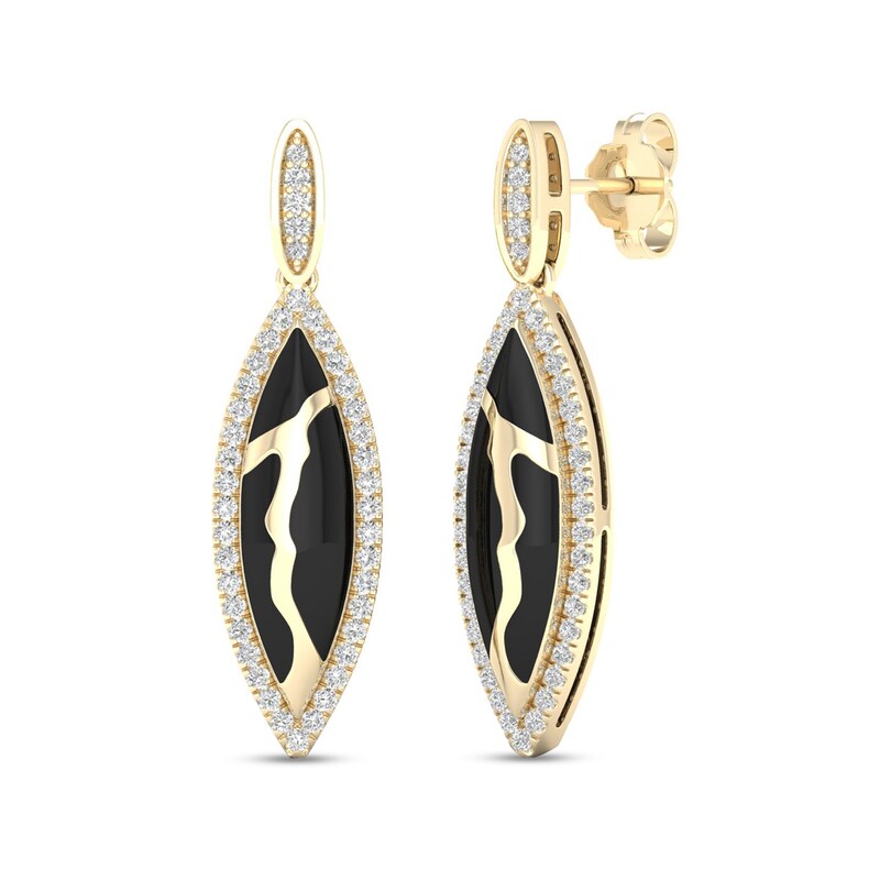 Main Image 1 of 3/8 CT. T.W. Diamond Edge Elongated Marquise Black Kintsugi-Style Drop Earrings in 10K Gold with Ceramic