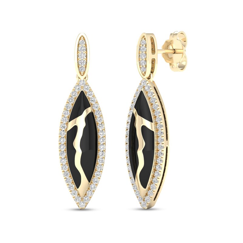 3/8 CT. T.W. Diamond Edge Elongated Marquise Black Kintsugi-Style Drop Earrings in 10K Gold with Ceramic