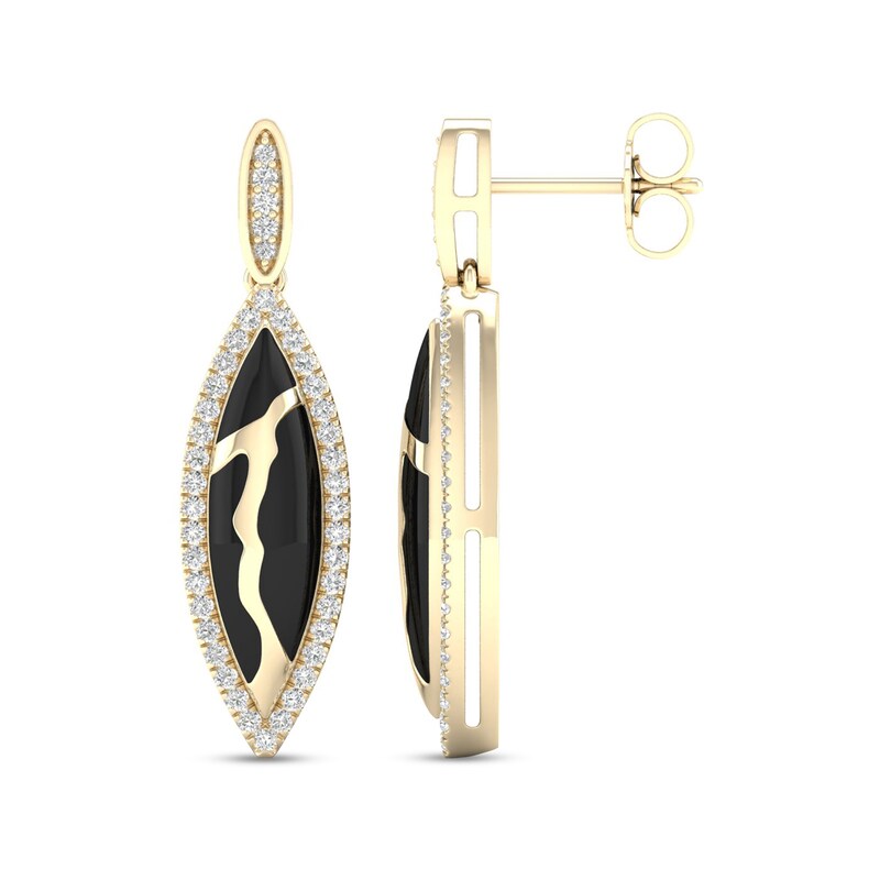 Main Image 2 of 3/8 CT. T.W. Diamond Edge Elongated Marquise Black Kintsugi-Style Drop Earrings in 10K Gold with Ceramic