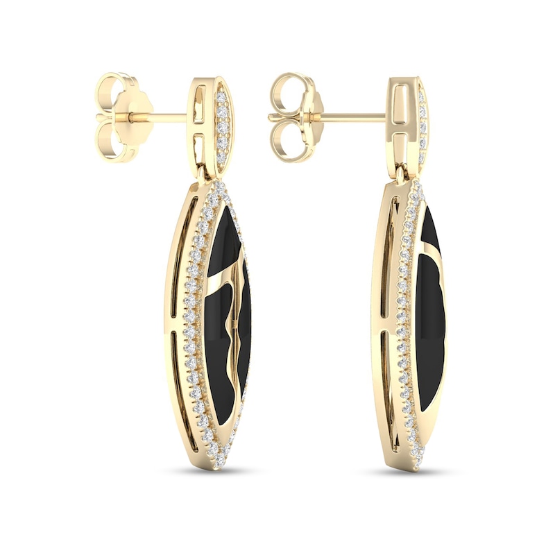 Main Image 3 of 3/8 CT. T.W. Diamond Edge Elongated Marquise Black Kintsugi-Style Drop Earrings in 10K Gold with Ceramic