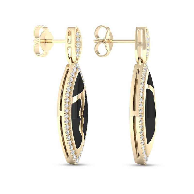 3/8 CT. T.W. Diamond Edge Elongated Marquise Black Kintsugi-Style Drop Earrings in 10K Gold with Ceramic