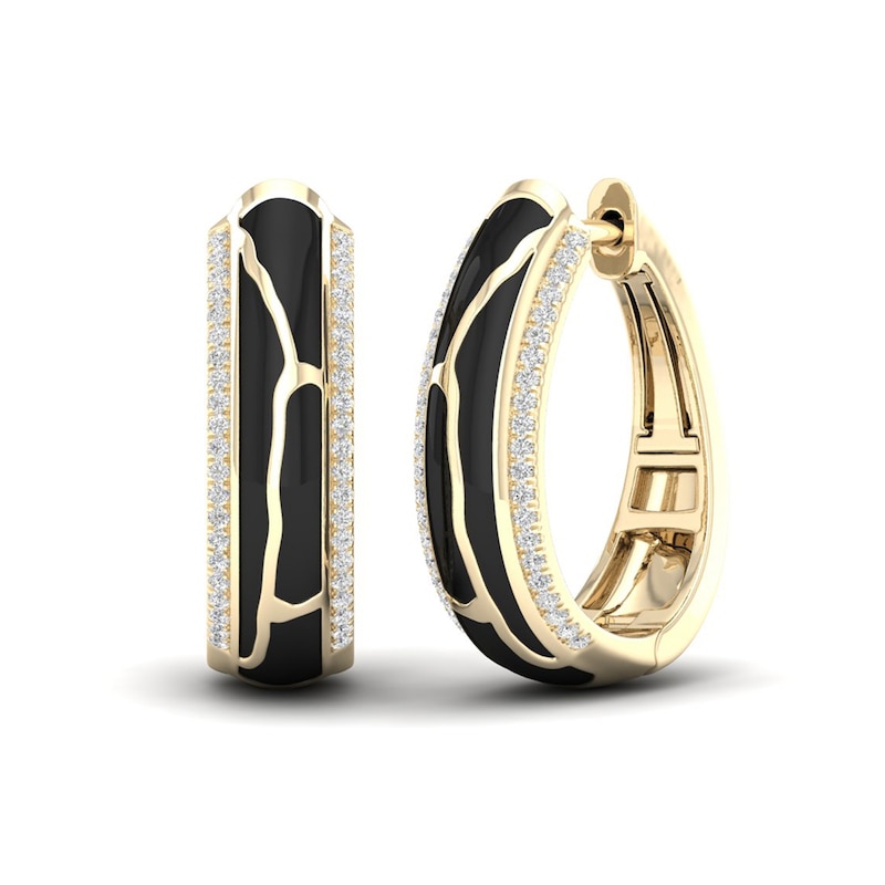 Main Image 1 of 1/4 CT. T.W. Diamond Edge Black Kintsugi-Style Hoop Earrings in 10K Gold with Ceramic