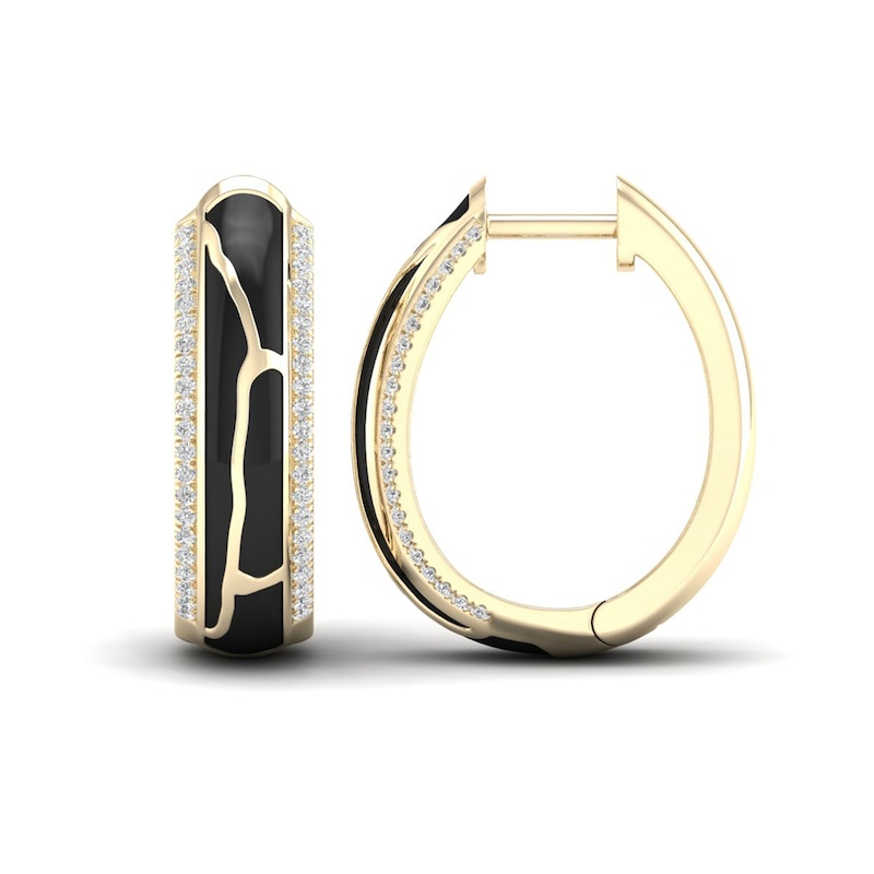 Main Image 2 of 1/4 CT. T.W. Diamond Edge Black Kintsugi-Style Hoop Earrings in 10K Gold with Ceramic