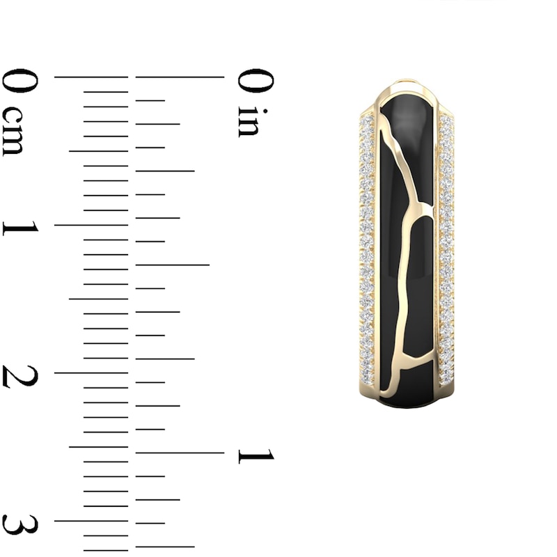 Main Image 4 of 1/4 CT. T.W. Diamond Edge Black Kintsugi-Style Hoop Earrings in 10K Gold with Ceramic