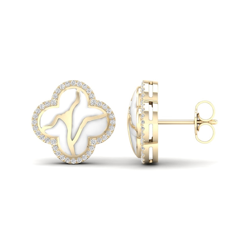 Main Image 2 of 1/4 CT. T.W. Diamond Edge White Kintsugi-Style Clover Stud Earrings in 10K Gold with Ceramic