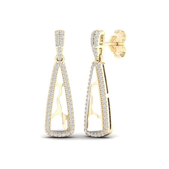 1/4 CT. T.w. Diamond Edge Elongated Triangle White Kintsugi-Style Drop Earrings in 10K Gold with Ceramic