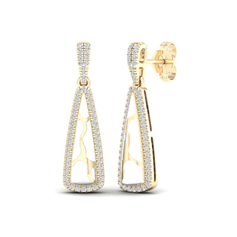 1/4 CT. T.W. Diamond Edge Elongated Triangle White Kintsugi-Style Drop Earrings in 10K Gold with Ceramic