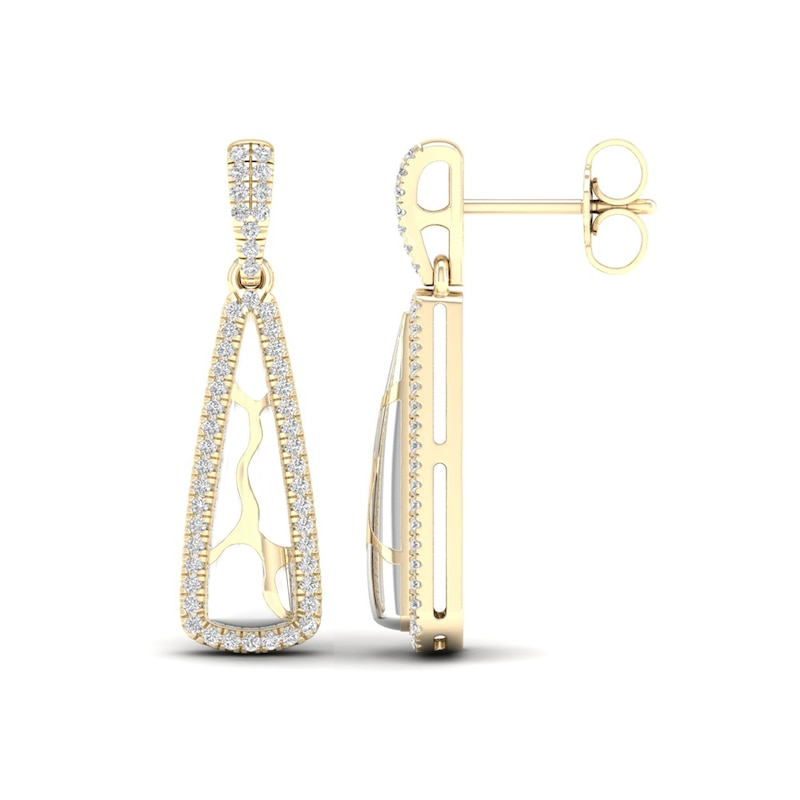 1/4 CT. T.W. Diamond Edge Elongated Triangle White Kintsugi-Style Drop Earrings in 10K Gold with Ceramic