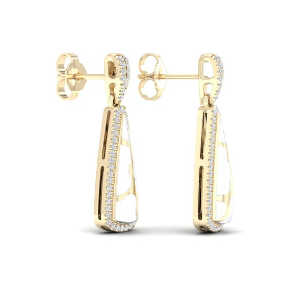 1/4 CT. T.w. Diamond Edge Elongated Triangle White Kintsugi-Style Drop Earrings in 10K Gold with Ceramic