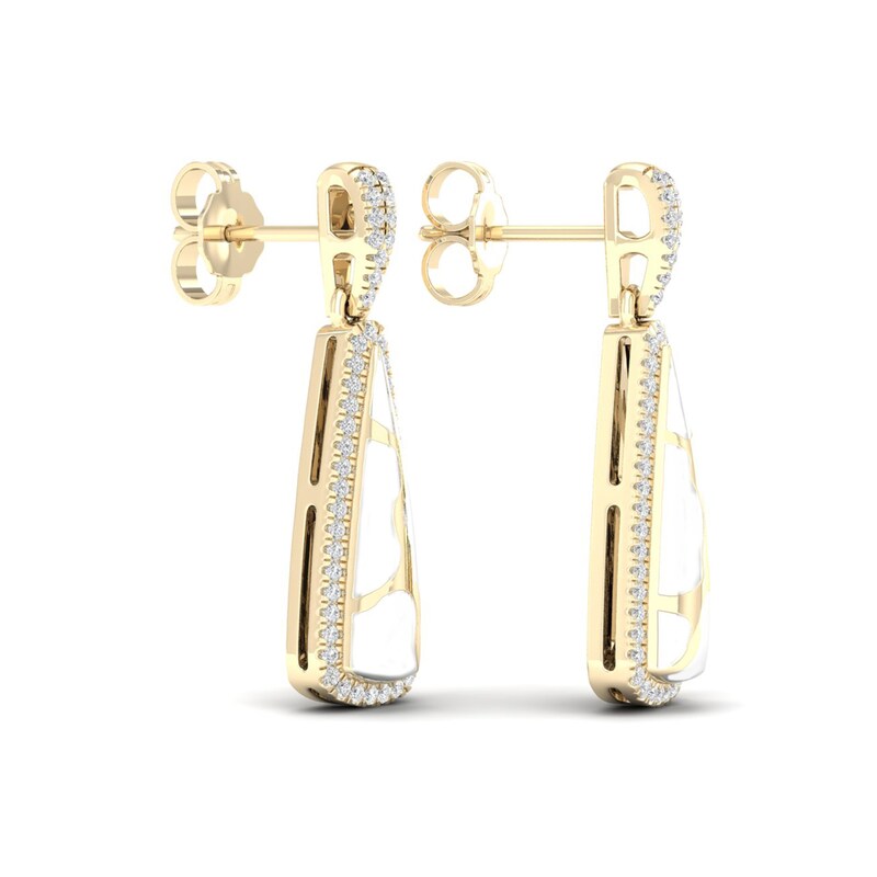 Main Image 3 of 1/4 CT. T.W. Diamond Edge Elongated Triangle White Kintsugi-Style Drop Earrings in 10K Gold with Ceramic