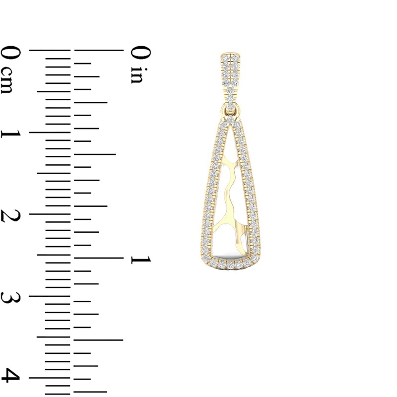 Main Image 4 of 1/4 CT. T.W. Diamond Edge Elongated Triangle White Kintsugi-Style Drop Earrings in 10K Gold with Ceramic