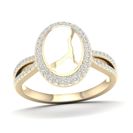 1/3 CT. T.w. Diamond Edge Oval White Kintsugi-Style Ring in 10K Gold with Ceramic