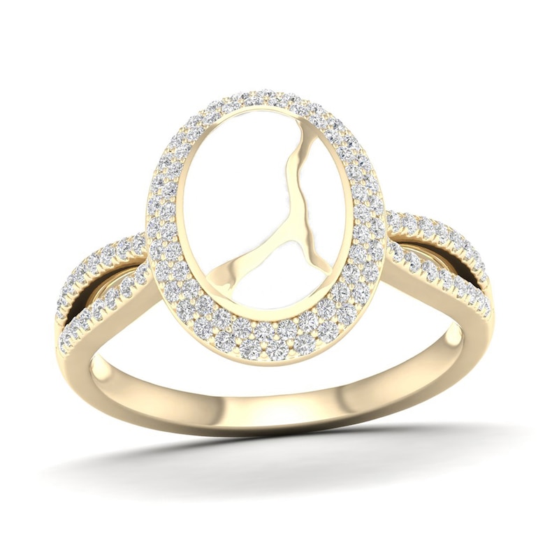 Main Image 1 of 1/3 CT. T.W. Diamond Edge Oval White Kintsugi-Style Ring in 10K Gold with Ceramic