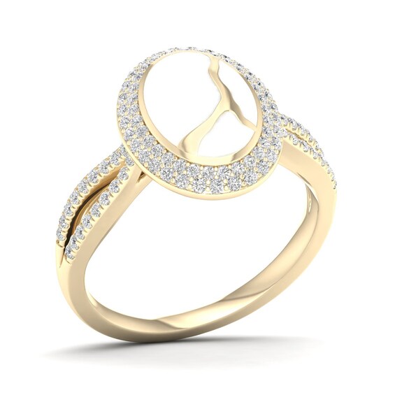 1/3 CT. T.w. Diamond Edge Oval White Kintsugi-Style Ring in 10K Gold with Ceramic