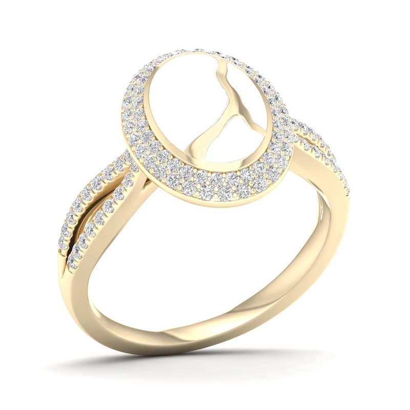 Main Image 2 of 1/3 CT. T.W. Diamond Edge Oval White Kintsugi-Style Ring in 10K Gold with Ceramic