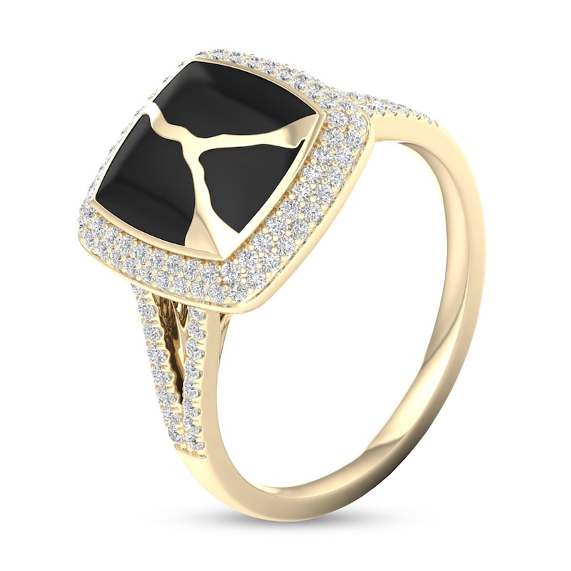 Main Image 2 of 1/3 CT. T.W. Diamond Edge Square Black Kintsugi-Style Ring in 10K Gold with Ceramic