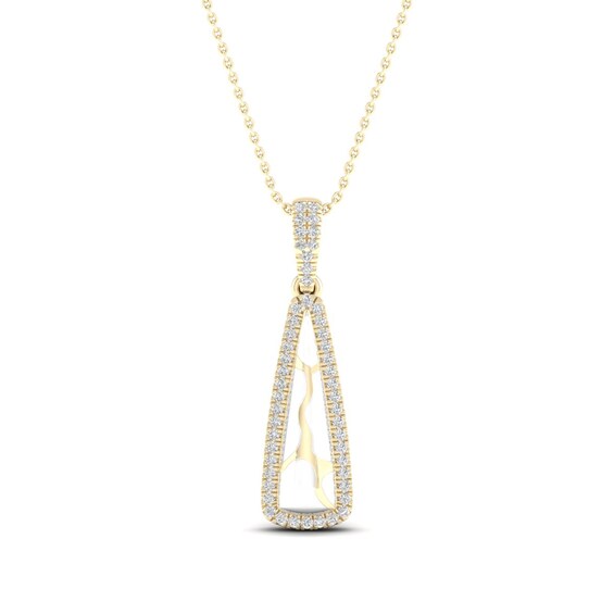 1/6 CT. T.w. Diamond Edge Elongated Triangle White Kintsugi-Style Pendant in 10K Gold with Ceramic