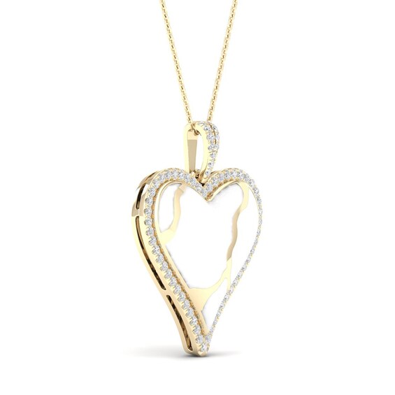 1/4 CT. T.w. Diamond Edge Heart White Kintsugi-Style Pendant in 10K Gold with Ceramic