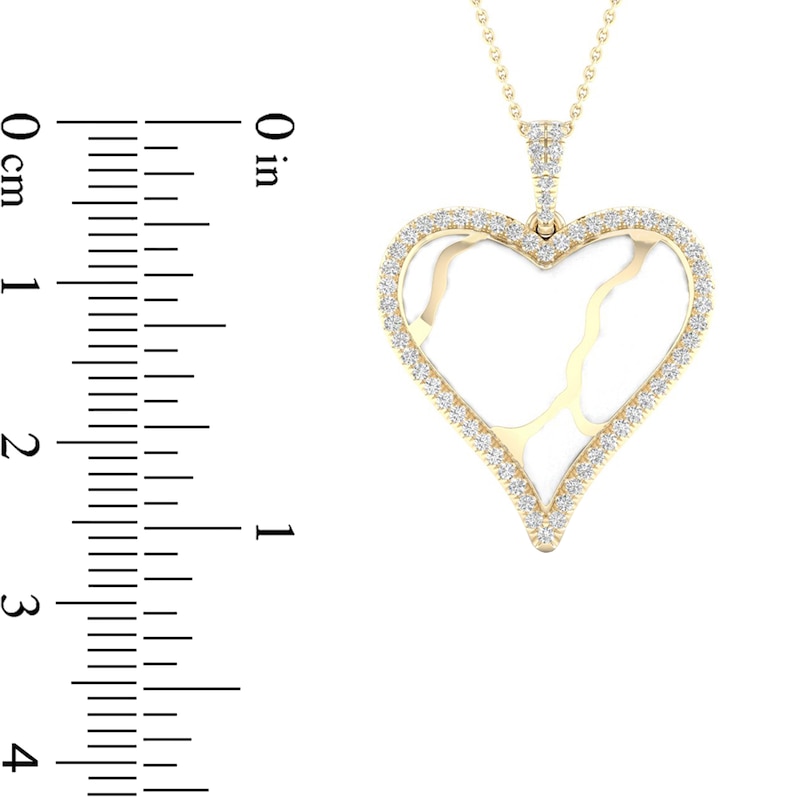 Main Image 4 of 1/4 CT. T.W. Diamond Edge Heart White Kintsugi-Style Pendant in 10K Gold with Ceramic