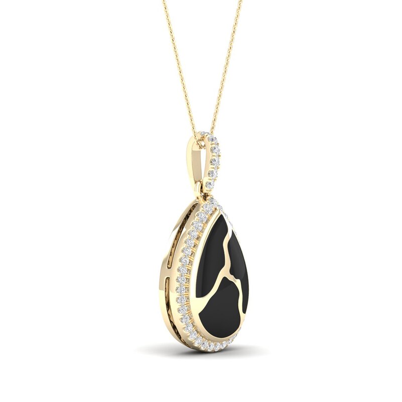 Main Image 2 of 1/6 CT. T.W. Diamond Edge Teardrop Black Kintsugi-Style Pendant in 10K Gold with Ceramic