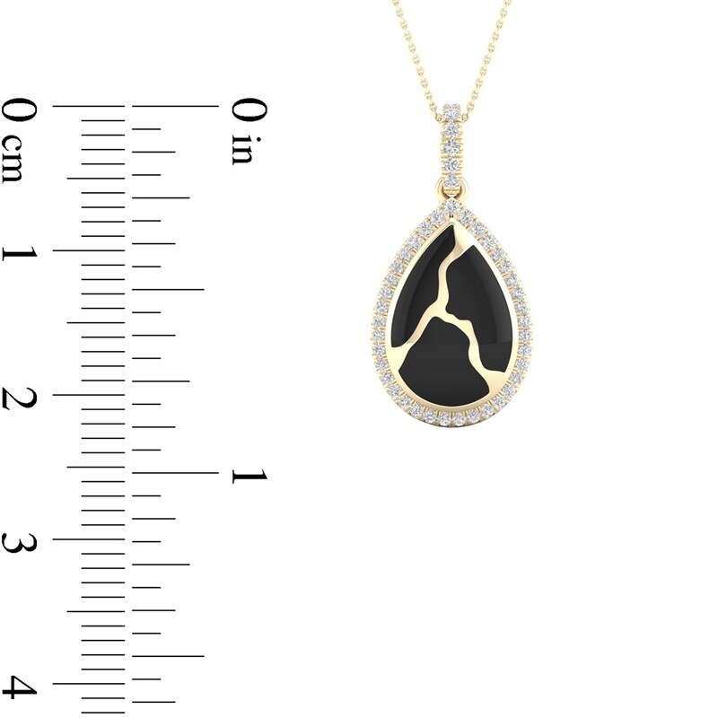 Main Image 4 of 1/6 CT. T.W. Diamond Edge Teardrop Black Kintsugi-Style Pendant in 10K Gold with Ceramic