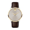 Thumbnail Image 1 of Men's Movado Museum® Classic Gold-Tone PVD Brown Strap Watch with Dotted Grey Dial (Model: 0607800)