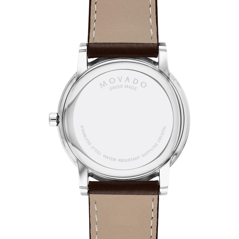 Main Image 3 of Men's Movado Museum® Classic Gold-Tone PVD Brown Strap Watch with Dotted Grey Dial (Model: 0607800)