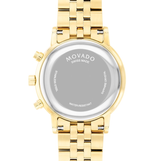 Men's Movado MuseumÂ® Classic Gold-Tone PVD Chronograph Watch with Black Dial and Date Window (Model: 0607810)