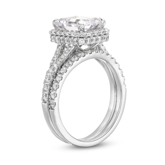 3 CT. T.w. Emerald-Cut Lab-Grown Diamond Frame Split Shank Bridal Set in 14K White Gold (I/Si2)