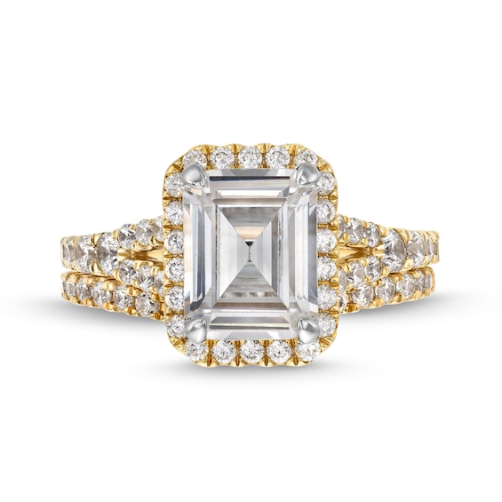 3 CT. T.w. Emerald-Cut Lab-Grown Diamond Frame Split Shank Bridal Set in 14K Gold (I/Si2)
