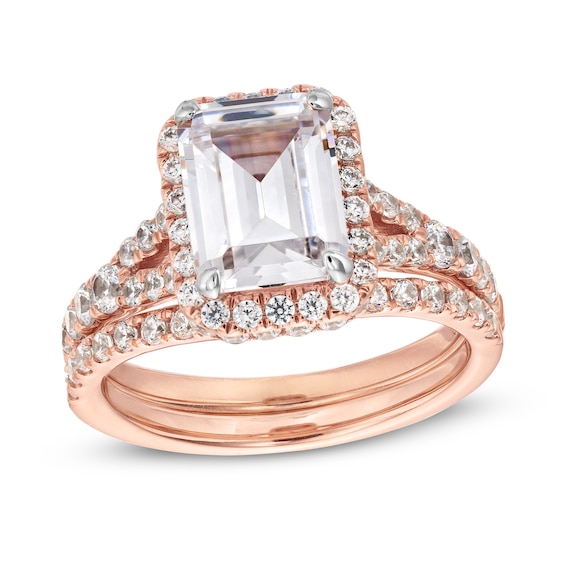 3 CT. T.w. Emerald-Cut Lab-Grown Diamond Frame Split Shank Bridal Set in 14K Rose Gold (I/Si2)
