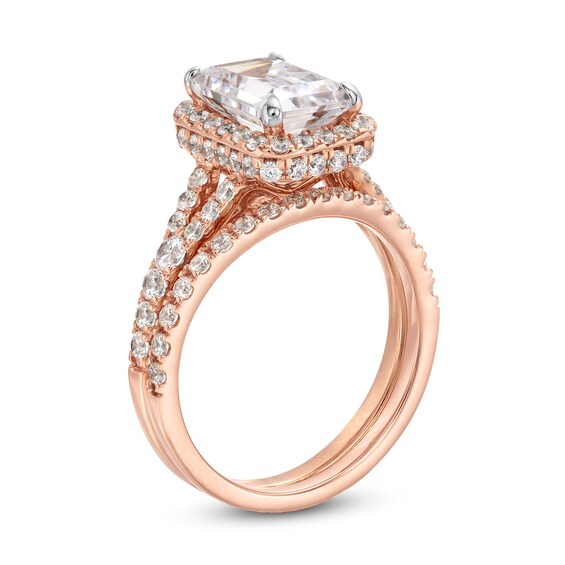 3 CT. T.w. Emerald-Cut Lab-Grown Diamond Frame Split Shank Bridal Set in 14K Rose Gold (I/Si2)