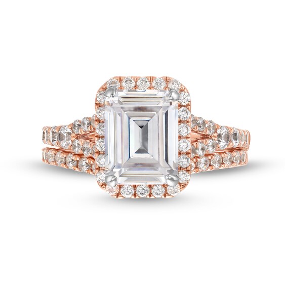 3 CT. T.w. Emerald-Cut Lab-Grown Diamond Frame Split Shank Bridal Set in 14K Rose Gold (I/Si2)