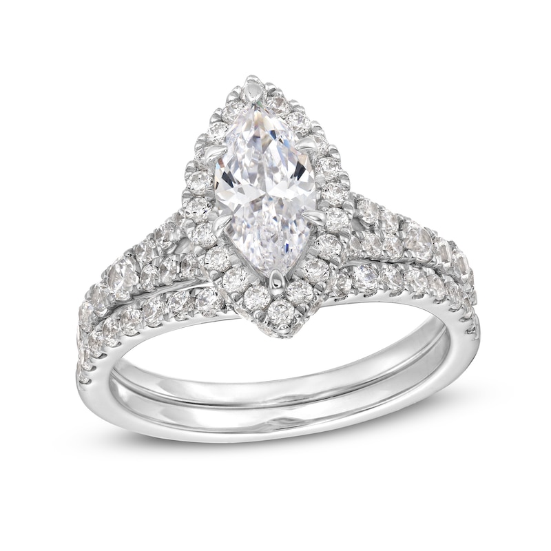 1-7/8 CT. T.W. Marquise-Cut Lab-Created Diamond Frame Split Shank Bridal Set in 14K White Gold (F/SI2)