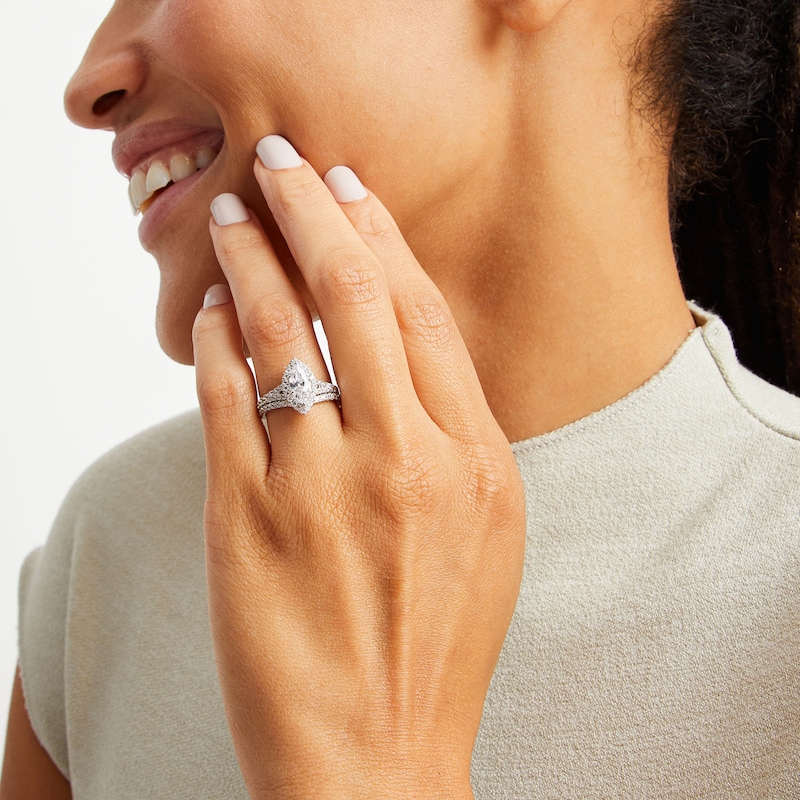 Main Image 2 of 1-7/8 CT. T.W. Marquise-Cut Lab-Grown Diamond Frame Split Shank Bridal Set in 14K White Gold (F/SI2)