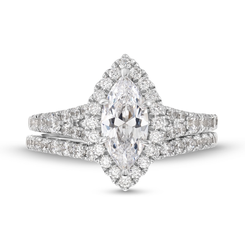 Main Image 4 of 1-7/8 CT. T.W. Marquise-Cut Lab-Grown Diamond Frame Split Shank Bridal Set in 14K White Gold (F/SI2)