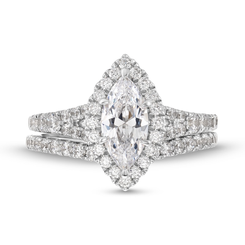 1-7/8 CT. T.W. Marquise-Cut Lab-Created Diamond Frame Split Shank Bridal Set in 14K White Gold (F/SI2)