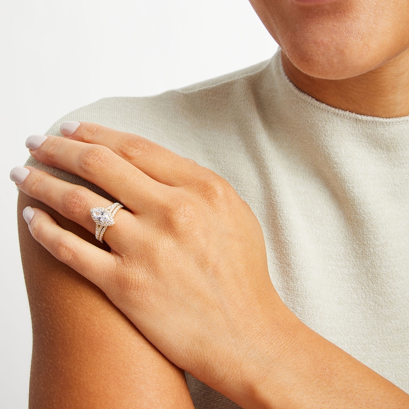 Main Image 2 of 1-7/8 CT. T.W. Marquise-Cut Lab-Grown Diamond Frame Split Shank Bridal Set in 14K Gold (F/SI2)