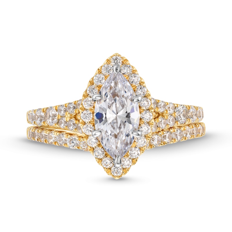Main Image 4 of 1-7/8 CT. T.W. Marquise-Cut Lab-Grown Diamond Frame Split Shank Bridal Set in 14K Gold (F/SI2)
