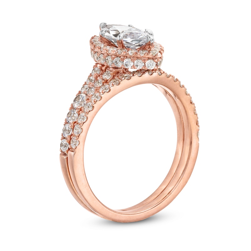 Main Image 3 of 1-7/8 CT. T.W. Marquise-Cut Lab-Grown Diamond Frame Split Shank Bridal Set in 14K Rose Gold (F/SI2)
